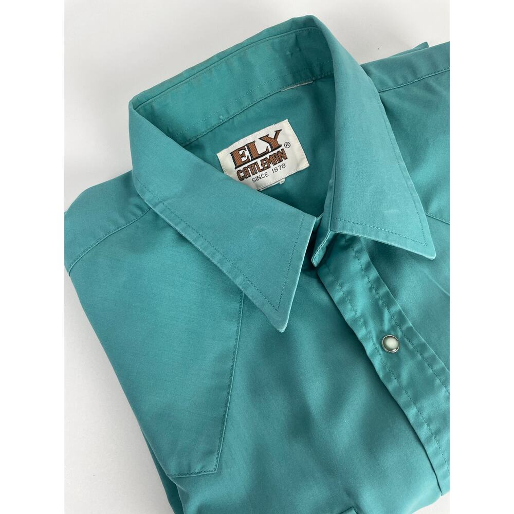 Eli Cattlemen Short Sleeve Men’s SIZE L Dress Shirt Cowboy Pearl Snap Green/Teal